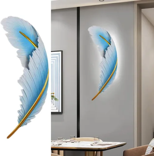 Vista 10 de Lámpara de pared moderna para dormitorio, lámpara de pared LED con diseño de plumas blancas elegante, luz de cuento de hadas, luces de pared de lujo