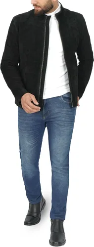 Vista 6 de Blingsoul Brown Suede Jacket Men - Chaqueta de piel de cordero real negra para hombres