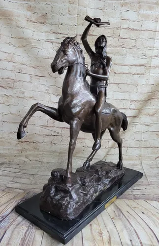 Vista 4 de EUROPEAN BRONZE Frederic Remington Western Cowboy Horse Rodeo Escultura Bronce Estatuilla Estatuilla Obra De Arte