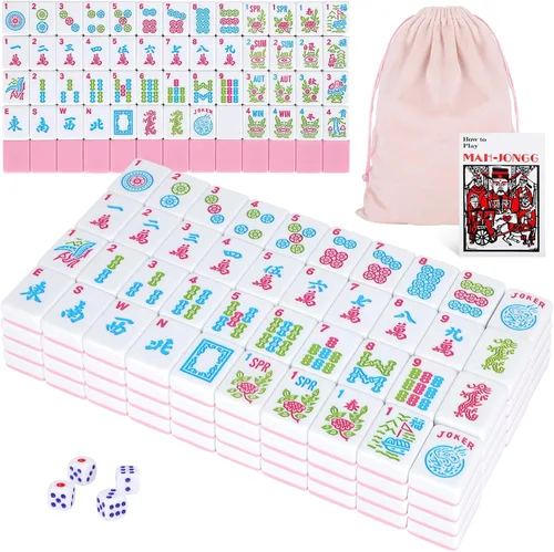 Vista 9 de deAO American Mahjong Tile Set 166 Pcs 1.2" with Bag & Dice for Family Game Blue