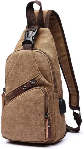 Vista 8 de Bolsa bandolera de lona, mochila cruzada, mochila de hombro casual para hombres y mujeres, actividades al aire libre, ciclismo, senderismo, viajes