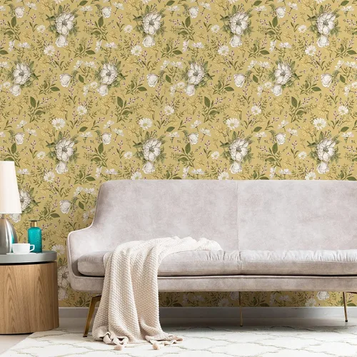 Vista 8 de Simon&Siff Papel Tapiz Floral Despegar y Pegar Azul Marino Bohemio Papel de Pared 60" x 17.3" Azul Oscuro Flores Florecientes Flores Silvestres