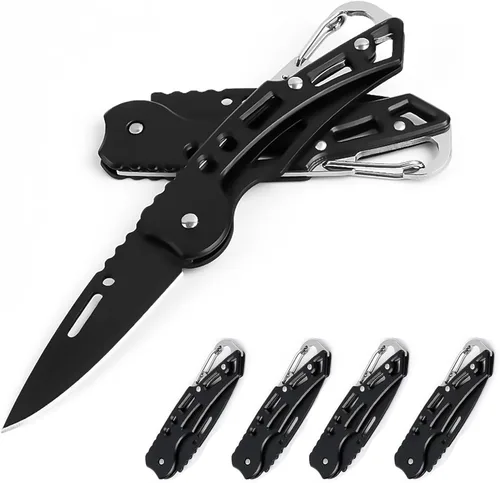 Vista 7 de Cuchillo de bolsillo, cuchillo de bolsillo con cadena, hoja de solo 2.5 pulgadas. Cuchillo EDC para camping, senderismo, pesca para hombres y Negro