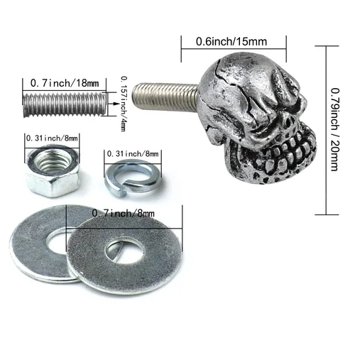 Vista 3 de Juego de 4 tornillos de calavera para placa de matrícula, decoración universal para automóvil, camión, motocicleta, marcos de matrícula, tornillos