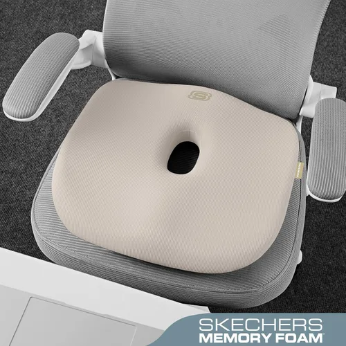 Vista 4 de Skechers Cojín de asiento de espuma viscoelástica, cojín para silla de oficina con forma de dona para aliviar el dolor de coxis, almohada para silla