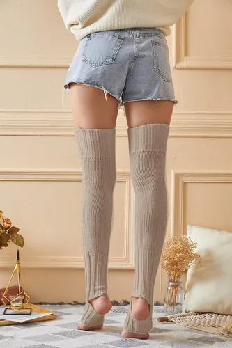 Vista 6 de Calcetines de invierno para mujer, extra largos, de punto sobre la rodilla, hasta el muslo, sin pies