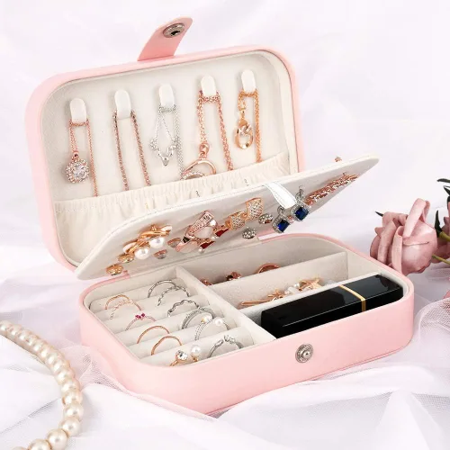 Vista 7 de Joyero Homchen de viaje, caja para guardar las joyas, para collares, pendientes, anillos y pulseras