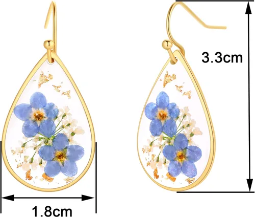 Vista 73 de Forget-Me-Not and Queen Anne's Lace Pressed Wildflower Earrings Pressed Flower Earrings Handmade Drop and Dangle Earrings Gift for Woman