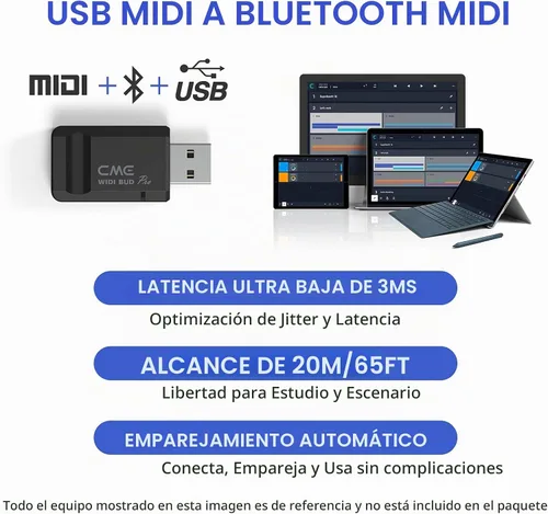 Vista 5 de CME WIDI Bud Pro - Interfaz MIDI Bluetooth para iOS, macOS, Windows, Android, ChromeOS, Linux - Conecta, empareja y reproduce - Sin controladores