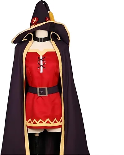Vista 2 de IOPBOT Disfraz de anime KonoSuba Megumin Uniforme Cosplay Unisex Miko Disfraz de bruja para niña