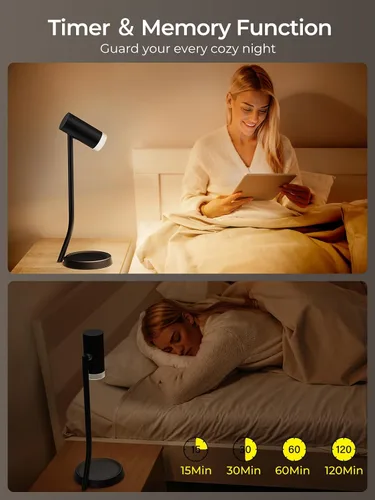 Vista 4 de PESUTEN Lámparas de mesa inalámbricas, luz de mesa portátil a pilas con cabezal de ángulo ajustable magnético, lámpara recargable de 5000 mAh