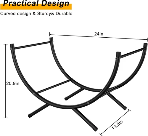 Vista 2 de NANANARDOSO Estante curvado para leña, soporte de troncos de chimenea de metal con recubrimiento de polvo de 24 pulgadas para almacenamiento