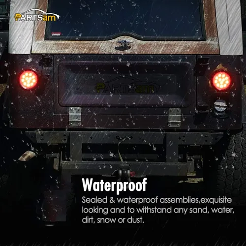 Vista 6 de Partsam Luces traseras LED redondas de 14 x 4 pulgadas, luces traseras LED redondas de 4 pulgadas, luces traseras de freno y marcha atrás
