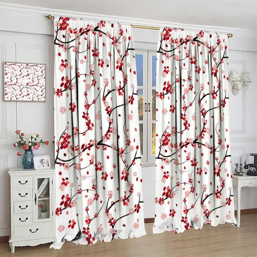 Vista 4 de Spring Cherry Curtains, Floral Pink Flowers Plum Blossom Japanese Asian Style Window Drapes, for Bedroom Living Room 41" W X 45" L (No Blackout)