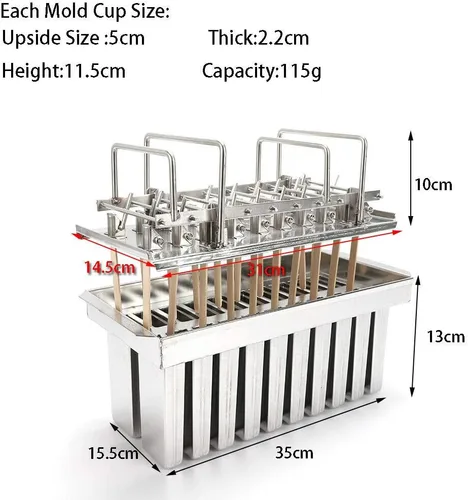 Vista 2 de 20 moldes para paletas, kit de soporte de moldes de paletas de hielo de acero inoxidable comercial GDAE10 con 100 palos de bambú reutilizables