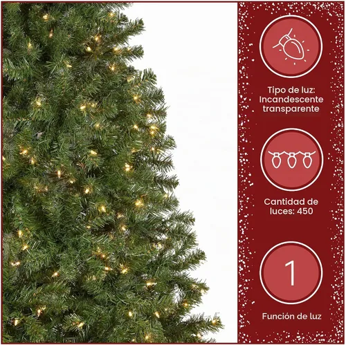 Vista 6 de National Tree Company Árbol de Navidad artificial de abeto de North Valley preiluminado de 6.5 pies, 450 luces transparentes, 816 puntas, incluye
