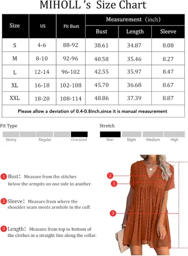 Vista 5 de MIHOLL - Mini vestido de verano, holgado, mangas cortas con volantes y cuello en V para mujer