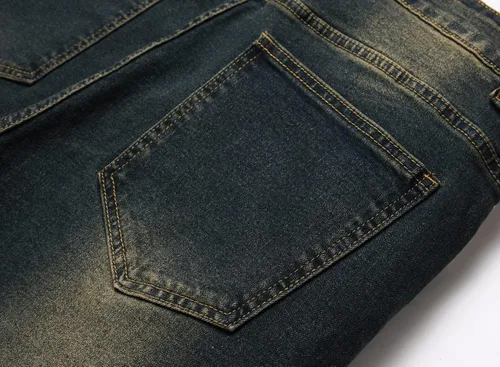 Vista 6 de Pantalones de mezclilla lavados para hombre con corte ajustado y elástico de moda Hip Hop