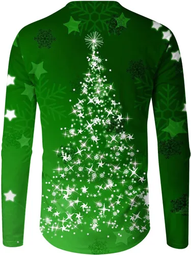 Vista 7 de Camisetas para hombre, diseño gráfico de Navidad, de manga larga, ajuste muscular, para gimnasio, entrenamiento, camiseta casual con cuello redondo