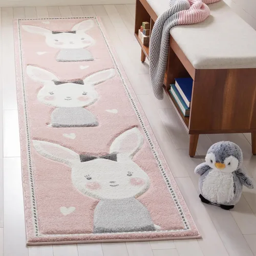 Vista 15 de SAFAVIEH Carousel Kids Collection - Alfombra decorativa de 2 x 3 pies, diseño de conejo, color gris y marfil, no desprende pelusa y de fácil