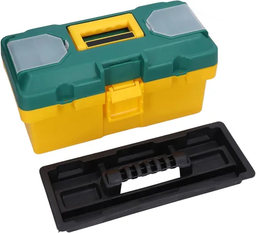 Vista 7 de Caja de herramientas de hardware, caja de herramientas de hardware portátil para coche con bandeja extraíble, caja de piezas pequeñas, amarillo