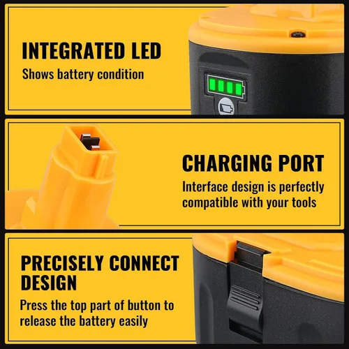 Vista 4 de Paquete de 2 baterías de iones de litio DC9096 de 7000 mAh de repuesto para batería Dewalt de 18 V DC9098 DC9099 DC9182 de alta capacidad compatible