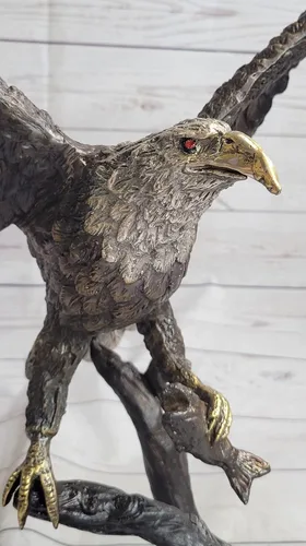 Vista 5 de EUROPEAN BRONZE Pesca voladora Águila calva Arte militar Estatua de mármol de bronce patriótico americano brillo fundido en caliente hecho a mano