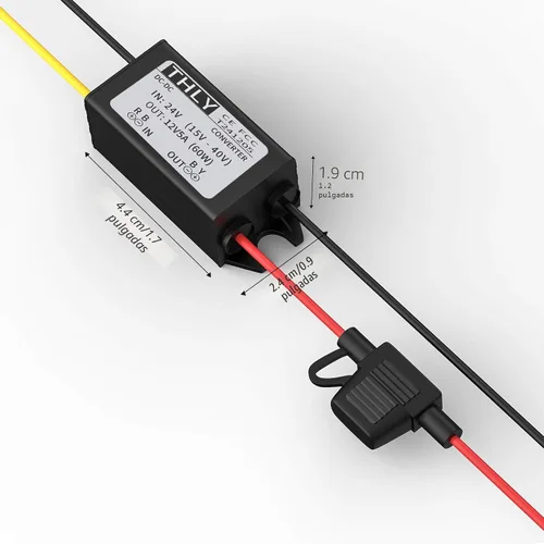 Vista 3 de Convertidor de 24 V a 12 V, convertidor descendente CC-CC, convertidor de voltaje de potencia de 5 A 60 W con fusible impermeable, transformador