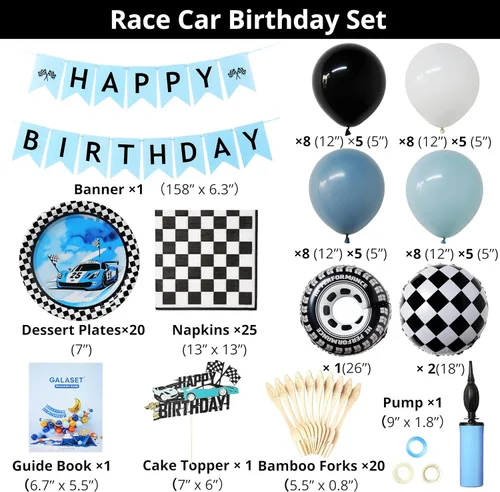 Vista 2 de Decoraciones y suministros listos para fiestas de autos de carreras para todas las ocasiones: cumpleaños, fiestas de adultos y niños y más
