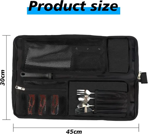 Vista 2 de Bolsa de rollo para cuchillos de chef, bolsa de cuchillo de chef Oxford resistente, estuche portátil para cuchillos de chef de 13 ranuras