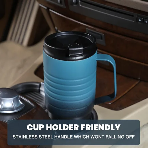 Vista 2 de HAUSHOF Taza de viaje de 24 oz con asa, taza de café de viaje con aislamiento al vacío de acero inoxidable, tazas de viaje de doble pared con tapa a