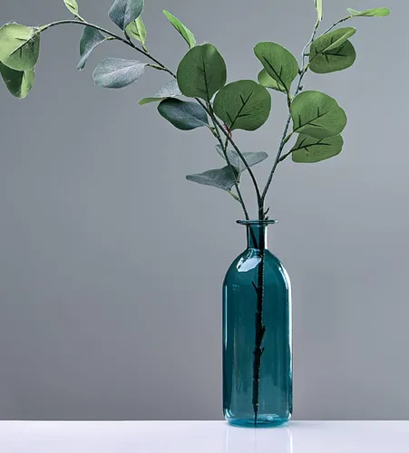 Vista 5 de Jarrón para decoración, pequeños jarrones para flores, jarrón de cristal azul para decoración de sala de estar, decoración moderna del hogar