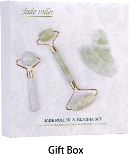 Vista 5 de HOTACE Rodillo de jade para cara, kit 3 en 1, herramienta de masajeador facial, piedra de jade natural, rodillo facial antienvejecimiento, juego