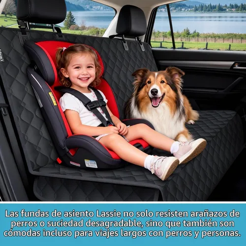 Vista 3 de Lassie Funda de asiento trasero de automóvil para perros y niños con Negro