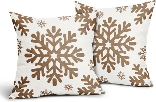 Vista 65 de Fundas de almohada decorativas de Navidad negras 40x40 cm con copos de nieve blancos de Navidad, juego de 2, temática rústica de invierno