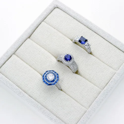 Vista 8 de BERRICLE Sterling Silver 3-Stone Wedding Engagement Promise Rings for Her, Stackable Band Ring Set for Women, Cubic Zirconia CZ - Sapphire-Blue