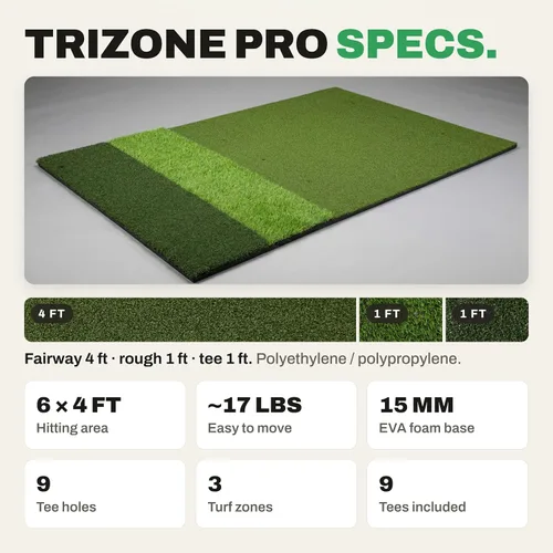 Vista 8 de TriZone Pro - Alfombrilla de golf premium de 6 x 4 pies con camisetas