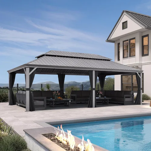 Vista 31 de PURPLE LEAF - Gazebo para exteriores de 10 x 12 pies, con sistema de drenaje