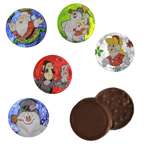Vista 3 de Fruidles Discos Temáticos de Muñeco de Nieve de Chocolate con Leche Navideño, Doble Crujiente, Rellenos para Bolsas de Fiesta, Envueltos