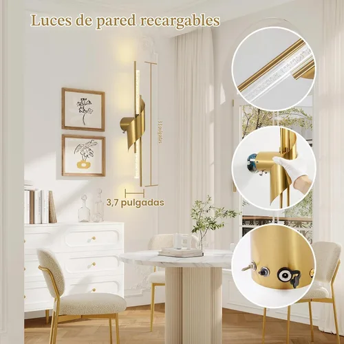 Vista 6 de camuucci Battery Operated Wall Sconces Set of 2, Modern Wireless Lights Dorado