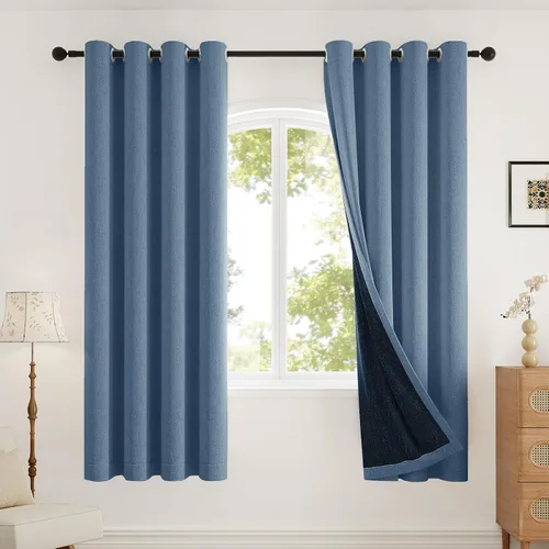 Vista 12 de Rinwoc Cortinas opacas gruesas y suaves, juego de 2 paneles para dormitorios pequeños/habitaciones de niños, con textura de lino y bloqueo de luz