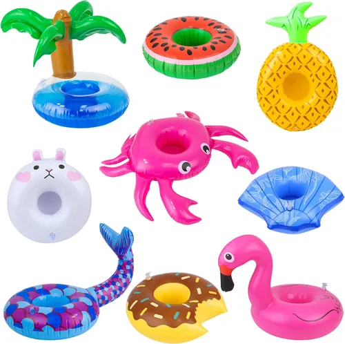 Vista 9 de Flotador inflable para muñecas para piscina, incluye flamencos, donas, piñas, conchas, cangrejos, conejo, soporte inflable para bebidas para fiestas