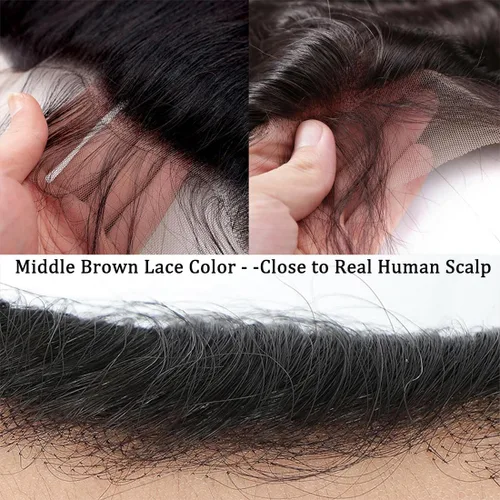 Vista 4 de Pelucas de encaje frontal de 13x4, de oreja a oreja, con cierre recto, cabello humano liso brasileño, con abuelitos, prearrancadas, con densidad