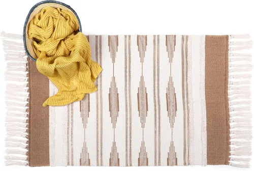 Vista 7 de Okuna Outpost Alfombras de baño – Alfombra de baño bohemia con borlas y pelo bajo – Alfombra de baño y ducha de algodón lavable – Decoración bohemia