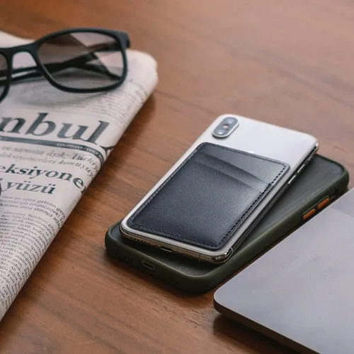 Vista 6 de Cartera de cuero para teléfono, soporte adhesivo para tarjetas de crédito para funda de teléfono, compatible con iPhone, Samsung, Android y todos