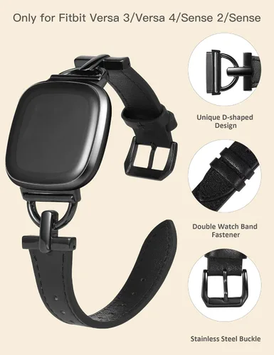 Vista 3 de Wearlizer Correa de cuero compatible con Fitbit Versa 3/4 Sense 2, correa de cuero elegante con hebilla de metal en forma de D para reloj