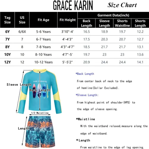Vista 7 de GRACE KARIN Trajes de baño de manga larga para niños de dos piezas (5-12)