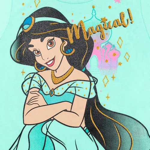 Vista 5 de Disney Frozen Moana Princess Tiana - Conjunto de camiseta floral y pantalones cortos de rizo francés para niños pequeños y grandes