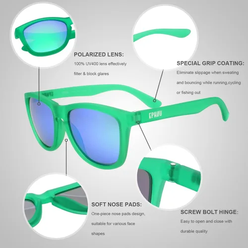 Vista 2 de EPHIU Polarized Sports Sunglasses for Men Women Mirror Lens Sun Glasses No Slip No Bounce for Running Driving 100 UV Protection
