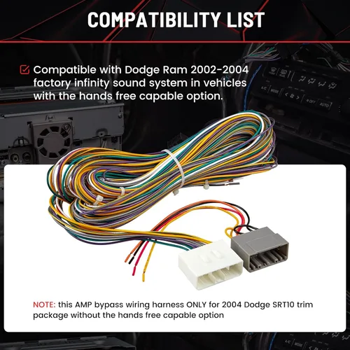 Vista 3 de RED WOLF Arnés de cableado de derivación de amplificador de fábrica para Dodge Ram 2002-2004 OEM AMP, conector de enchufe de cable de alambre